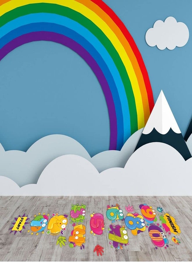 CVANU Hopscotch Game Stickers Number Jumping Grid Game Colourful Hands Funny Face Design Floor Decals PVC Vinyl for Children Living Room, Home and Play School, Multicolour, Size (26.5x88) inch - Image 2